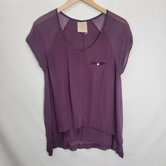 Plum Purple Sheer Cap Sleeve Multiple layer Blouse - Picture 4 of 15
